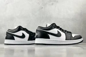 Nike Jordan 1 Low OG 553558-011 black white leather sneakers with low-cut silhouette and classic swoosh logo