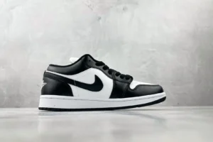 Nike Jordan 1 Low OG 553558-041 black white leather sneaker with black swoosh detailing