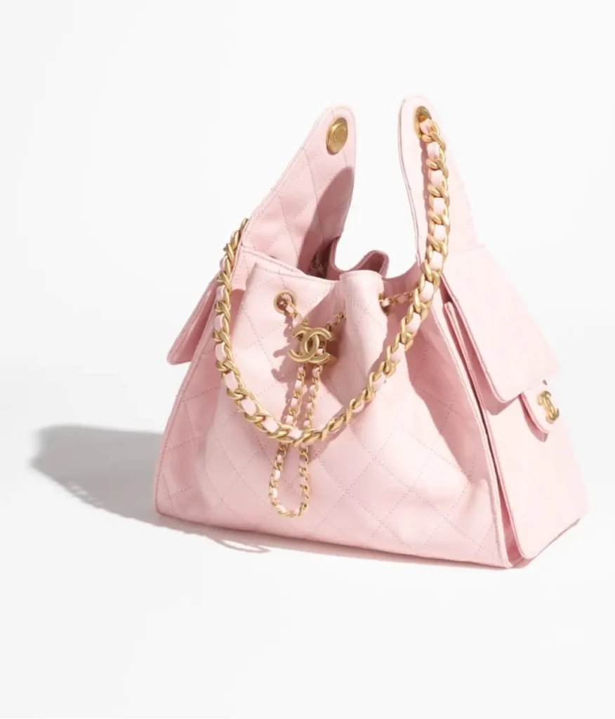 Chanel Gabrielle Small Drawstring Bag pink quilted leather gold chain hardware handbag