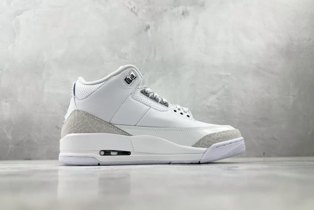 Nike Jordan 3 Retro White Cement CT8532-100 white colorway leather sneaker with cement grey overlays
