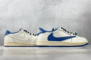 Nike Jordan 1 Low OG Fragment 136085-141 White varsity blue black leather sneakers with cream sole