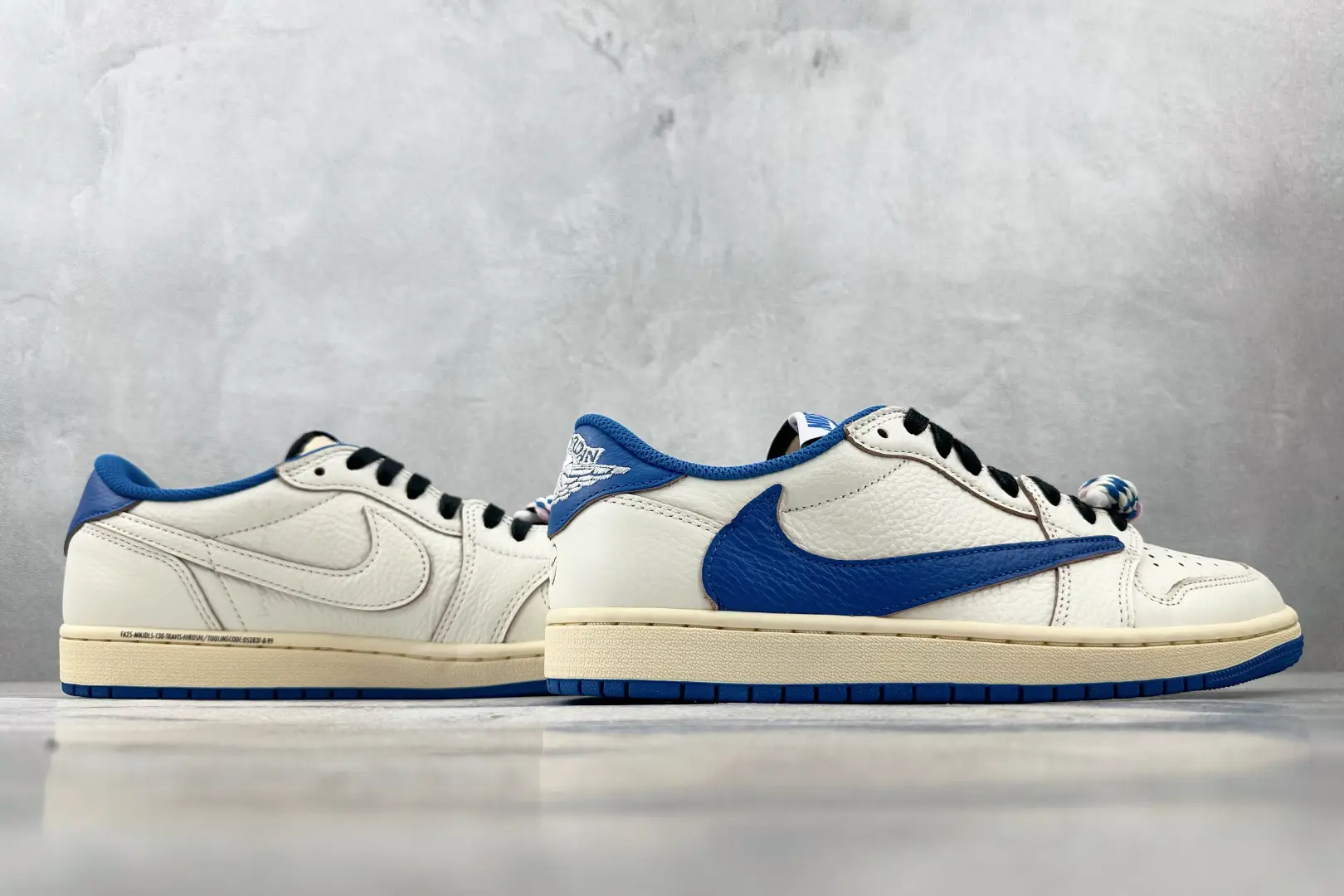 Nike Jordan 1 Low OG Fragment 136085-141 White varsity blue black leather sneakers with cream sole