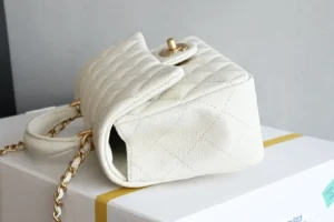 Chanel Classic Flap Small A01112 cream quilted caviar leather handbag with gold chain strap