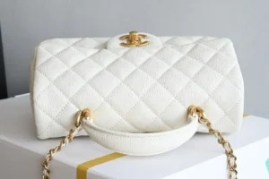 Chanel Classic Flap Bag Small Caviar Leather white gold-tone chain strap handbag