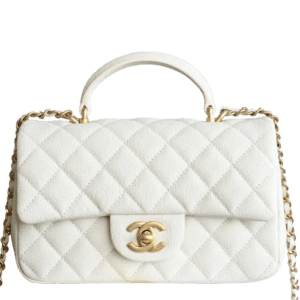 Chanel Classic Flap Bag Small A01112 white caviar leather gold chain hardware handbag