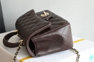 Chanel Classic Flap Mini Bag A1112 dark brown quilted lambskin leather gold chain strap