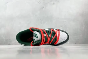 Nike Dunk Low Off-White Pine Green white orange leather sneakers with double laces detail