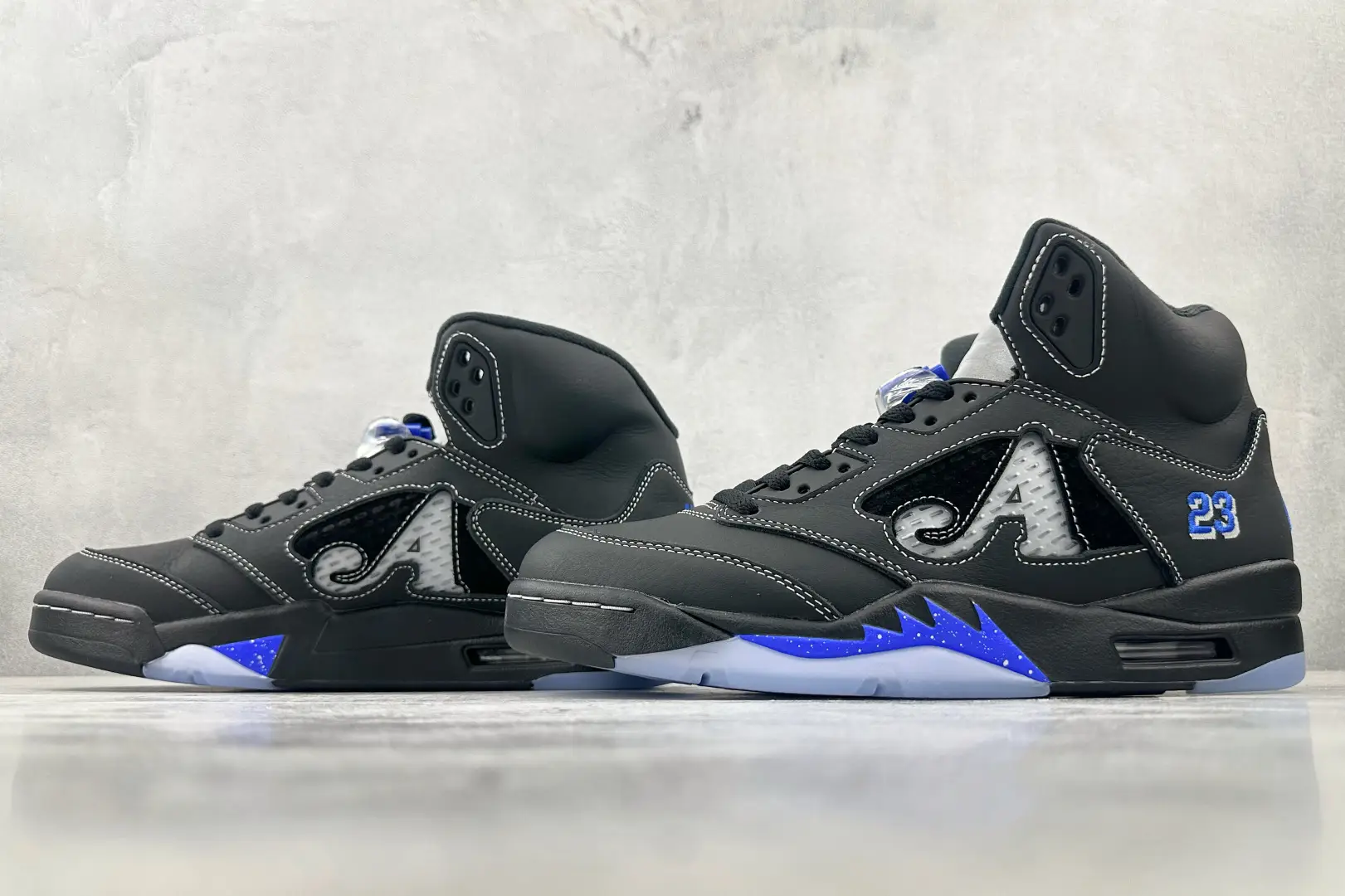 Air Jordan 5 Retro black varsity royal white leather sneakers with embroidered 23 detail