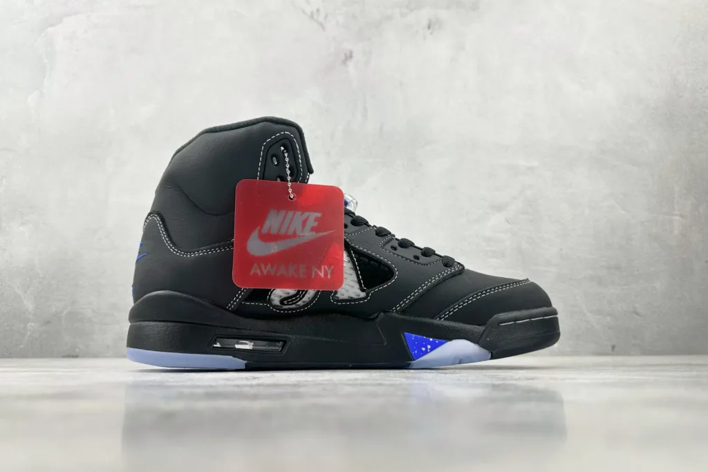 Nike Air Jordan 5 Retro Awake NY black blue white leather sneakers with red hang tag