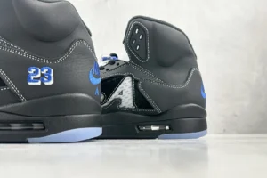 Nike Air Jordan 5 Retro Black Blue White leather sneakers with embroidered 23 detail and translucent sole