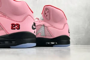 Nike Air Jordan 5 Retro Pink Blast black red leather sneakers with translucent outsole