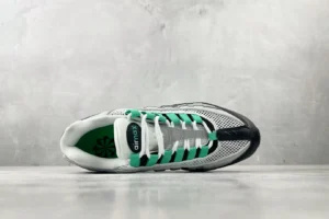 Nike Air Max 95 white black mint green mesh and leather sneakers with unique lace eyelets