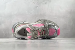 Balenciaga Track 2 pink grey white mesh leather sneakers with layered sole and intricate lacing system