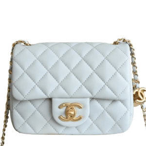 Chanel Classic Flap Small Bag white quilted lambskin leather gold chain strap