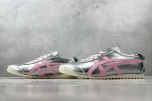 Onitsuka Tiger Mexico 66 metallic silver pink leather sneakers with cream sole and heart detail