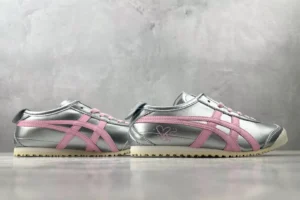 Onitsuka Tiger Mexico 66 silver pink leather sneakers with heart detail and rubber sole
