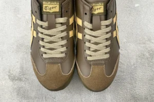 Onitsuka Tiger Mexico 66 brown beige leather suede sneakers with canvas stripes