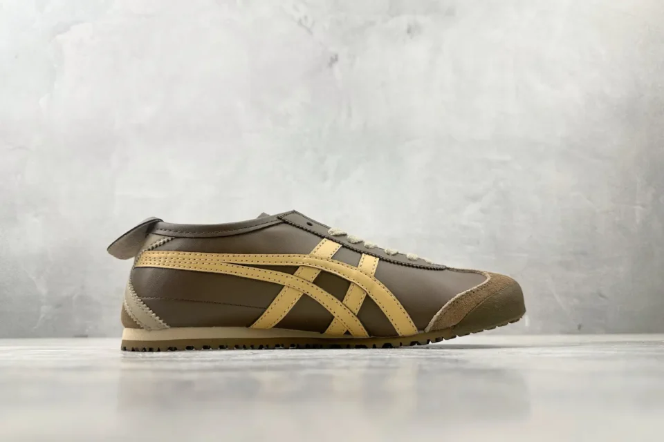 Onitsuka Tiger Mexico 66 brown beige leather suede sneakers with textured rubber sole