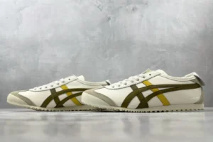 Onitsuka Tiger Mexico 66 white yellow olive leather sneakers with suede toe and rubber sole