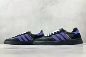 Adidas Samba Lilla Park black purple suede leather sneakers with white laces and yellow logo detailing
