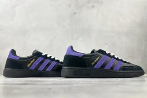 Adidas Berlin Little People black purple leather suede sneakers with white laces