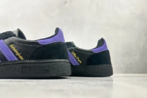 Adidas Samba OG black purple white suede leather sneakers with gold embroidery detailing