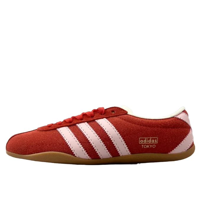 Adidas Tokyo sneakers red suede upper pink leather stripes gum rubber sole