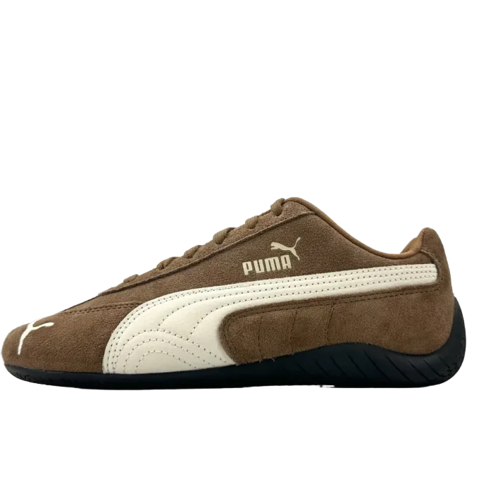 Puma Roma Basic 382617 07 brown pumice white suede and leather casual sneaker with rubber sole