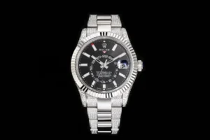 Rolex Sky Dweller replica diamond iced 42mm black blue dial Ring Command bezel Oyster bracelet 326934-0004