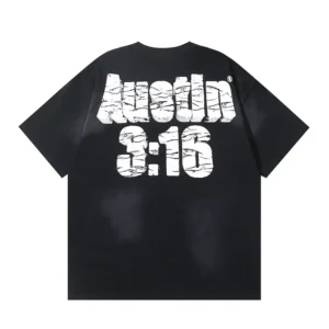 Austin black oversized t-shirt 3:16 cracked print cotton material streetwear
