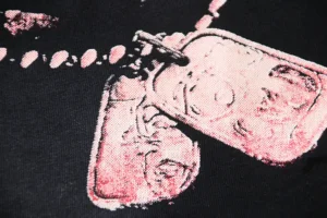 Supreme SS20 dog tag necklace pink metal military style accessory on black background