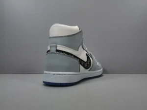 Nike Air Jordan 1 High OG Dior white grey black leather sneakers with signature Dior pattern swoosh