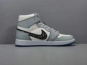 Nike Air Jordan 1 High Dior white grey black leather sneakers with branded swoosh logo