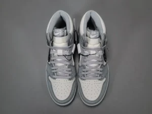 Dior Air Jordan 1 High OG grey white leather sneakers with signature branding and padded ankle collar