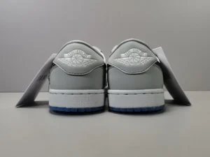 Dior Air Jordan 1 Low OG gray white leather sneakers with embossed Air Dior logo on heel