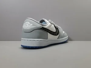 Nike Air Jordan 1 Low OG Air Dior gray white black leather sneakers with detailed swoosh and embossed heel logo
