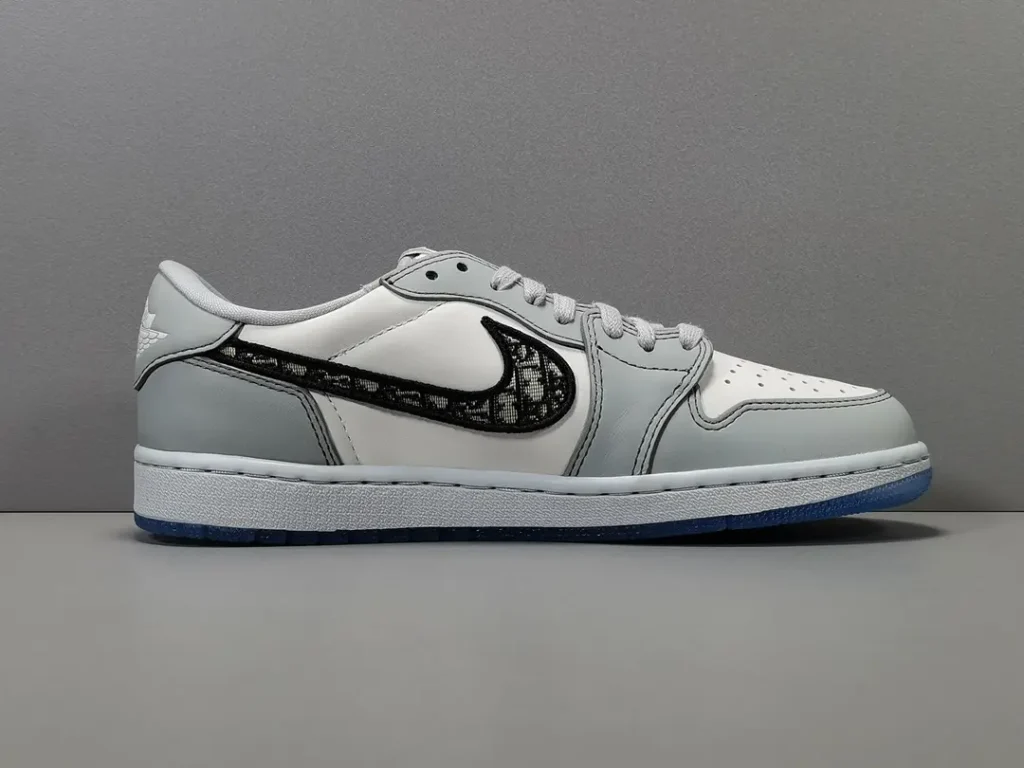 Nike Air Jordan 1 Low Dior white gray black leather sneakers with translucent blue sole