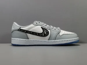 Nike Air Jordan 1 Low Dior white gray black leather sneakers with translucent blue sole