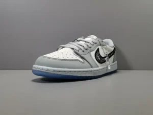 Nike Air Jordan 1 Low Dior white grey black leather sneakers with translucent blue sole