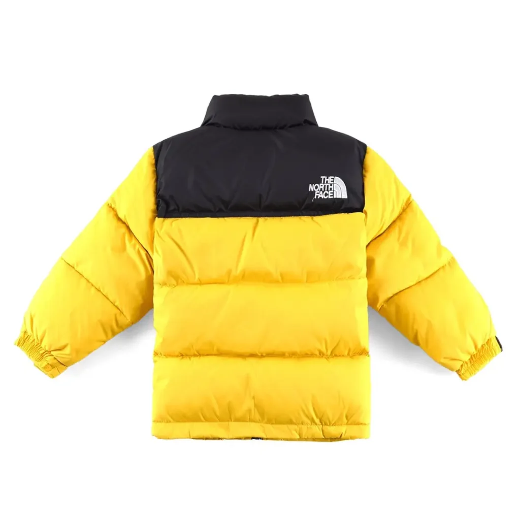 The North Face Nuptse jacket yellow black color-block insulated down outerwear
