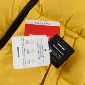 Goldwin jacket yellow eco-friendly material technical comfort tags on fabric