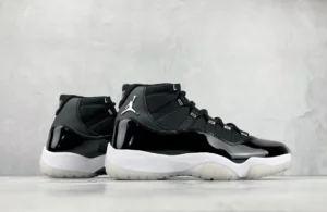 Nike Air Jordan 11 Retro Concord black white patent leather sneakers with translucent sole