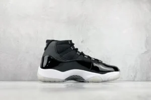Nike Air Jordan 11 Retro Concord white black patent leather sneakers with mesh upper and translucent sole