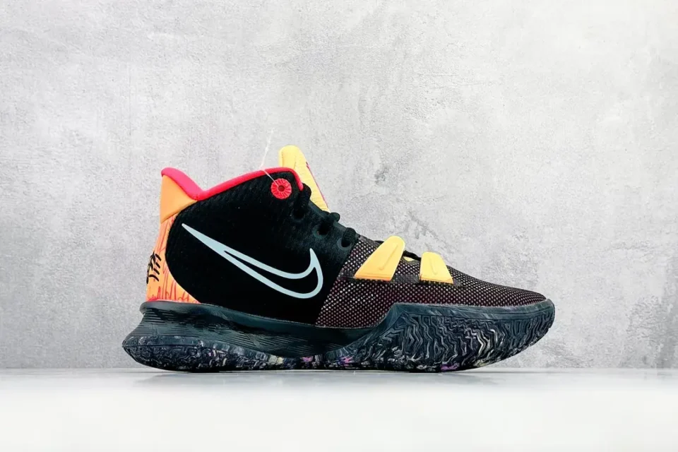 Nike Kyrie 7 EP Style DD9404-001 black yellow red mesh and synthetic basketball sneakers