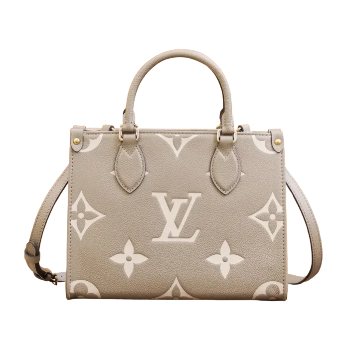 Louis Vuitton OnTheGo GM tote bag beige white monogram canvas leather handles and strap