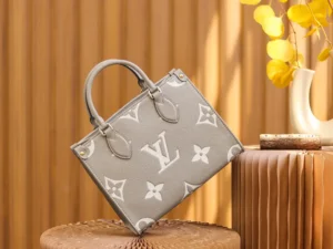 Louis Vuitton OnTheGo GM tote bag gray white monogram canvas leather handles