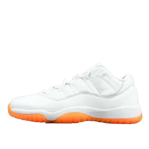 Air Jordan 11 Retro Low sneaker in white and orange colorway, showcasing sleek design and sporty aesthetic, featured on RepsGoat's sneaker category page.