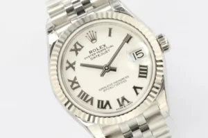 Rolex Datejust 179174 white dial fluted bezel stainless steel watch with Roman numerals and Jubilee bracelet