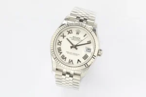 Rolex Datejust white dial fluted bezel stainless steel watch with jubilee bracelet