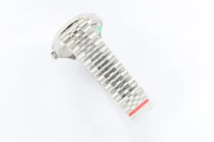 Rolex Datejust stainless steel watch with Jubilee bracelet and silver case on white background